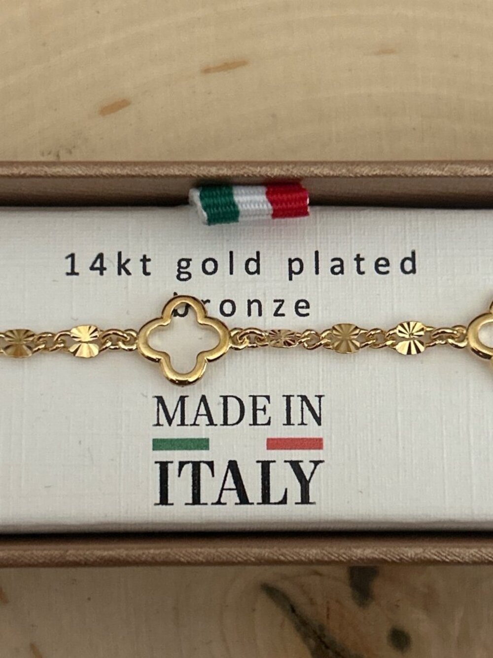 14Kt Gold Plated Bracelet Irish Clover & Floral Links Adjustable Made In Italy